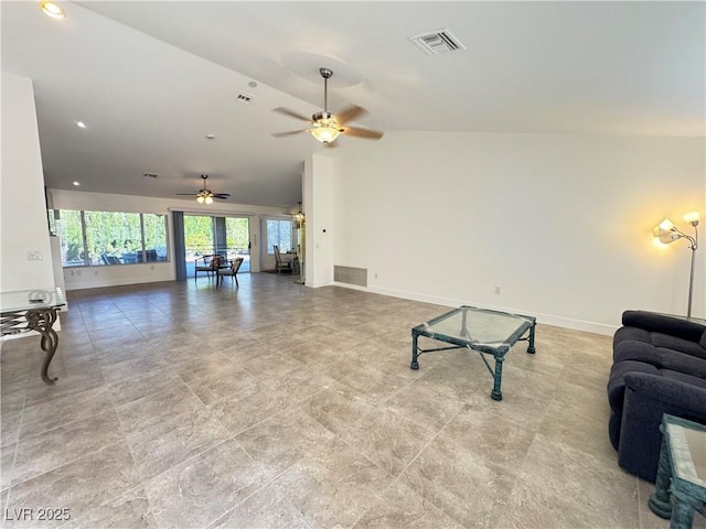 2406 Showcase Dr, Las Vegas, NV 89134 - living room with lofted ceiling and ceiling fan