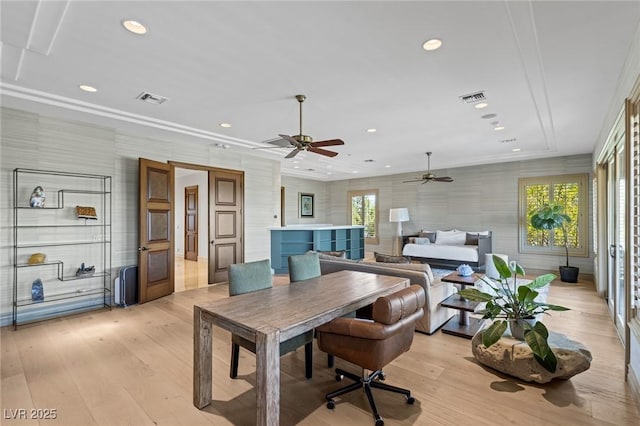 9801 Orient Express Ct, Las Vegas, NV 89145 - office with light wood-style flooring, ceiling fan, and recessed lighting