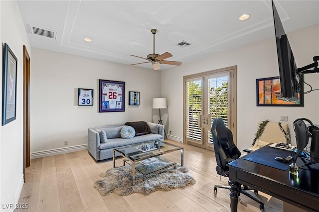 9801 Orient Express Ct, Las Vegas, NV 89145 - office featuring ceiling fan, recessed lighting, and light wood-style flooring