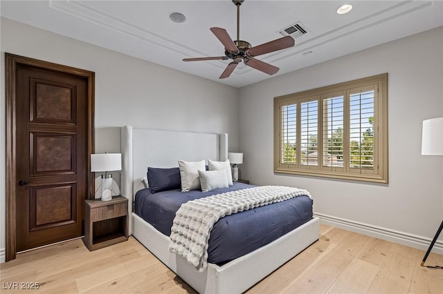 9801 Orient Express Ct, Las Vegas, NV 89145 - bedroom with light wood-style flooring, ceiling fan, and recessed lighting