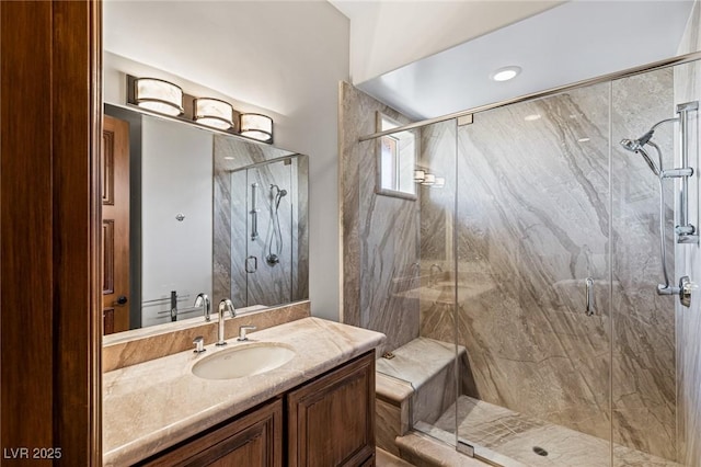 9801 Orient Express Ct, Las Vegas, NV 89145 - full bath featuring vanity and a marble finish shower