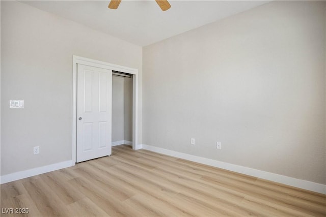 2563 Sargon St, Henderson, NV 89044 - unfurnished bedroom featuring light wood-style flooring, a closet, and a ceiling fan