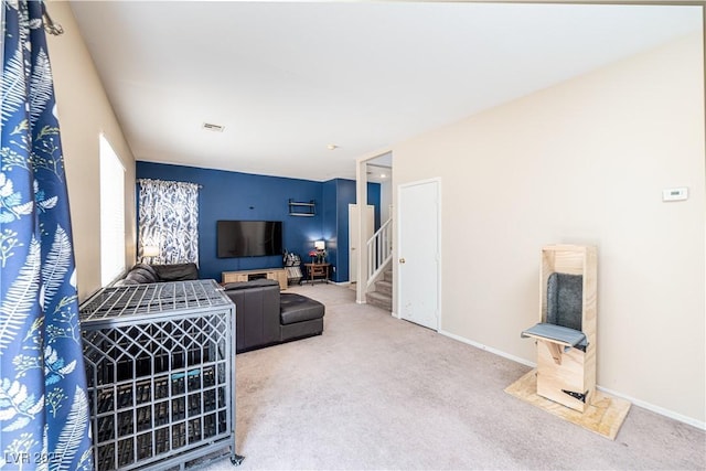 1453 Evening Song Ave, Henderson, NV 89012 - living area featuring carpet floors and stairway