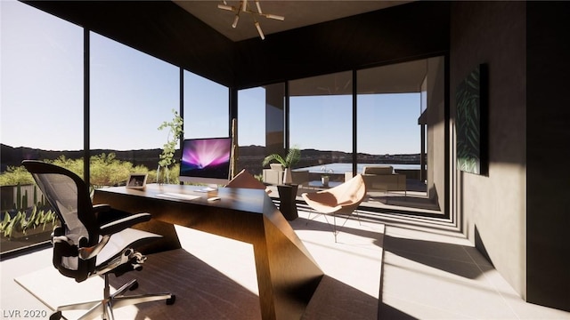 1522 Dragon Crst, Henderson, NV 89012 - tiled home office with a water view and floor to ceiling windows