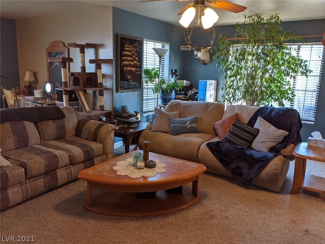 living room featuring ceiling fan