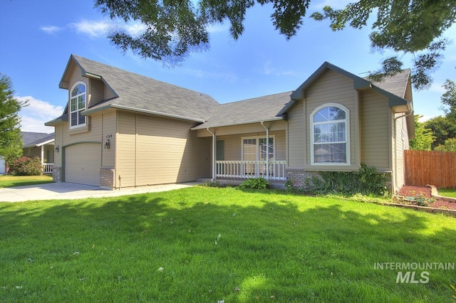 11349 W Marlinwood St, Boise, ID 83713 - view of front of home with a porch, brick siding, concrete driveway, and roof with shingles