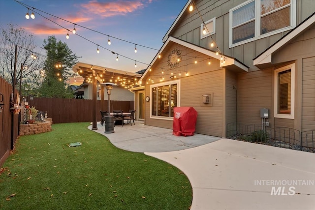 exterior space featuring a yard and a patio