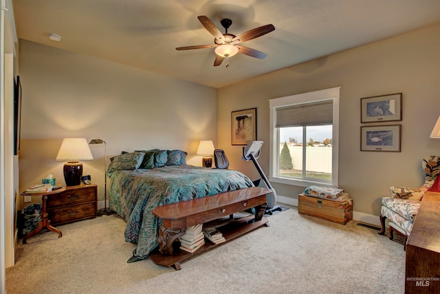 bedroom featuring carpet and ceiling fan