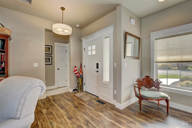 entryway with wood-type flooring