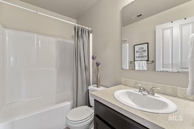 4249 W Farlam Dr, Meridian, ID 83642 - bathroom featuring vanity, shower / bath combination with curtain, and toilet