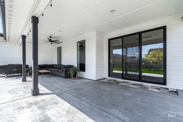 2398 N Klemmer Ave, Kuna, ID 83634 - view of patio with outdoor lounge area and ceiling fan