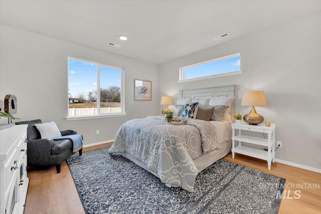 bedroom featuring multiple windows and hardwood / wood-style floors