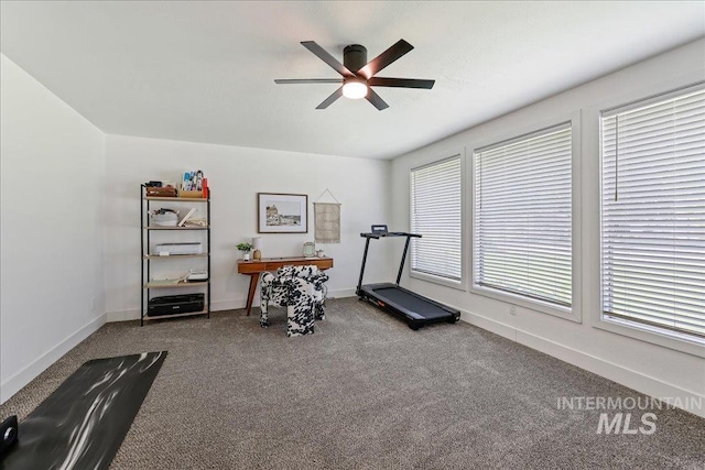 15103 Castle Way, Caldwell, ID 83607 - exercise area featuring ceiling fan, carpet flooring, and baseboards