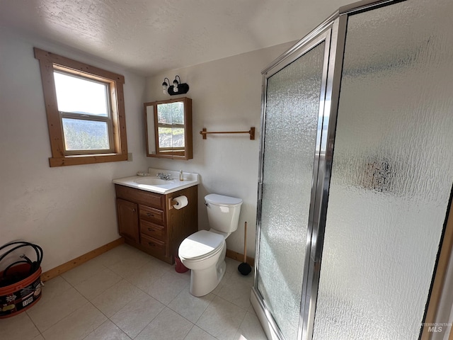 532 Warren Creek Rd, Warren, ID 83671 - bathroom featuring vanity, a shower stall, and a textured ceiling