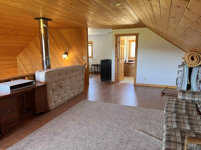 532 Warren Creek Rd, Warren, ID 83671 - bonus room featuring wooden ceiling, lofted ceiling, and wood walls