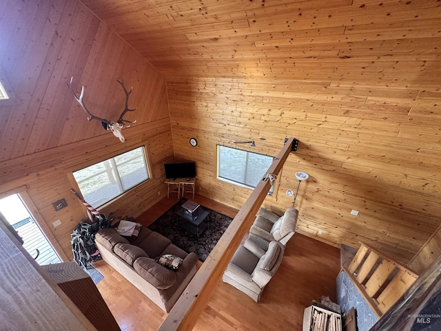 532 Warren Creek Rd, Warren, ID 83671 - living area featuring wood walls, wooden ceiling, and wood finished floors