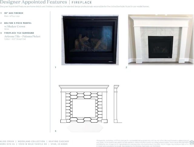 interior details featuring a tile fireplace