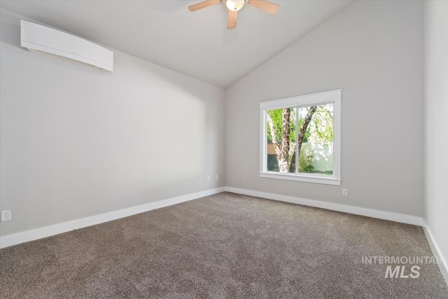2249 N Eagle Creek Ln, Eagle, ID 83616 - empty room featuring a wall unit AC, carpet, baseboards, and vaulted ceiling