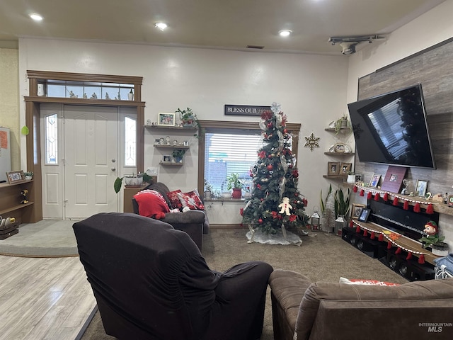 living room with light hardwood / wood-style floors