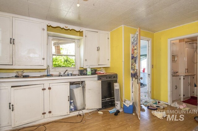 145 S 13th E, Mountain Home, ID 83647 - kitchen featuring light wood-style floors, white cabinetry, dishwasher, light countertops, and a sink