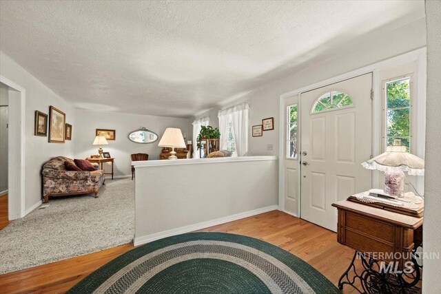 7425 Robinson Rd, Kuna, ID 83634 - entrance foyer with wood finished floors, plenty of natural light, and a textured ceiling