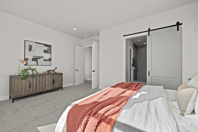 6920 N Spencer Way, Meridian, ID 83646 - bedroom with a barn door, baseboards, light colored carpet, and recessed lighting