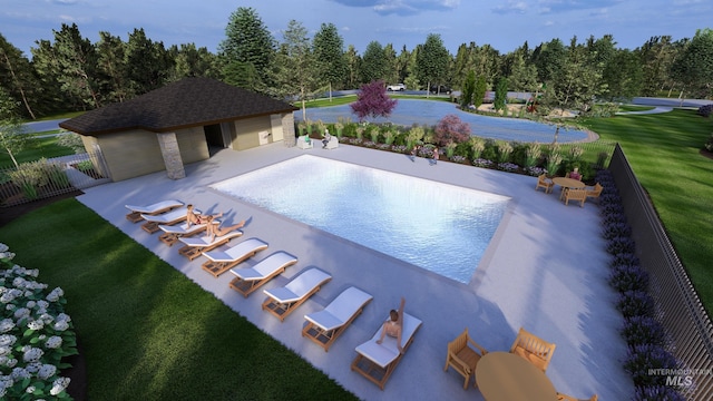 6920 N Spencer Way, Meridian, ID 83646 - view of pool with a patio area and an outbuilding