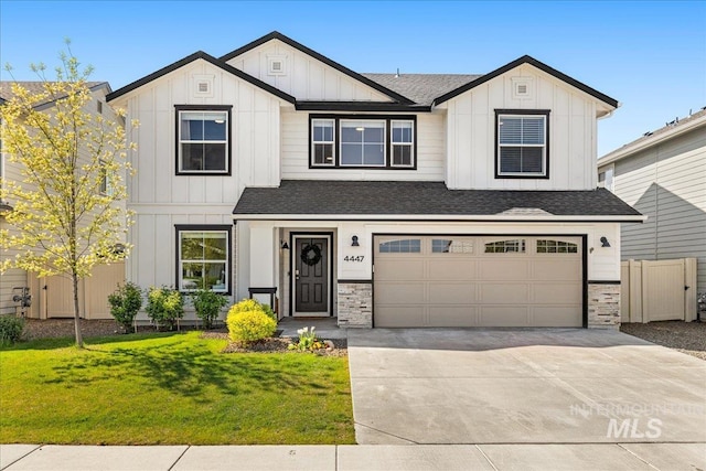 4447 W Everest St, Meridian, ID 83646 - modern inspired farmhouse with an attached garage, board and batten siding, and roof with shingles
