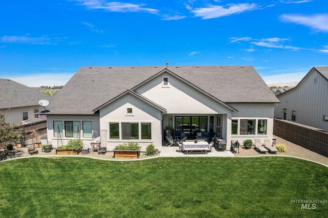5209 W Strant Steet, Eagle, ID 83616 - back of house with a patio, stucco siding, a fenced backyard, and roof with shingles