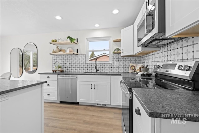 kitchen with white cabinets, sink, and stainless steel appliances