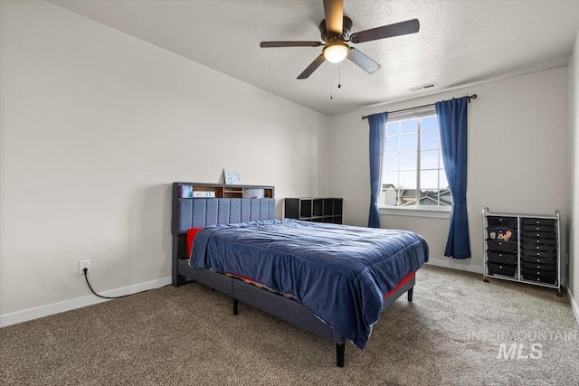 bedroom featuring carpet and ceiling fan