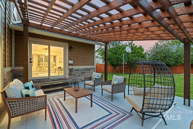 7913 W War Bonnet Dr, Boise, ID 83709 - view of patio / terrace with an outdoor hangout area and a pergola