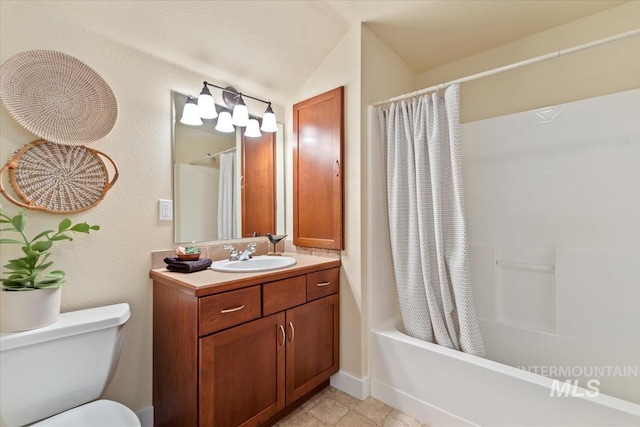 187 E Wishbone Ct, Boise, ID 83706 - full bathroom with vanity, shower / tub combo, toilet, and lofted ceiling