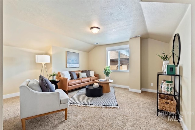 187 E Wishbone Ct, Boise, ID 83706 - living room with lofted ceiling, light carpet, baseboards, and a textured ceiling