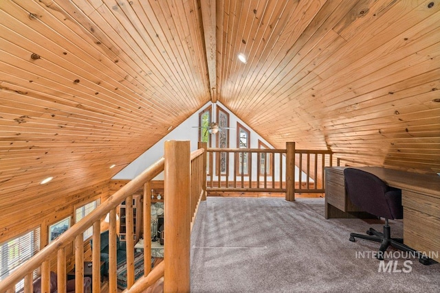 14 Sunrise Dr, Garden Valley, ID 83622 - carpeted office featuring wood ceiling, vaulted ceiling, and a wealth of natural light