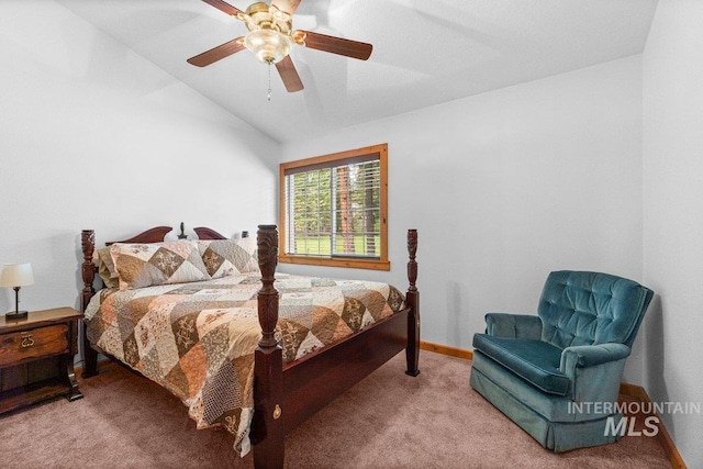 14 Sunrise Dr, Garden Valley, ID 83622 - bedroom with baseboards, carpet flooring, a ceiling fan, and vaulted ceiling