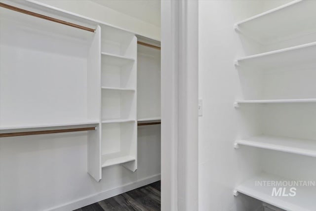 walk in closet featuring dark hardwood / wood-style floors