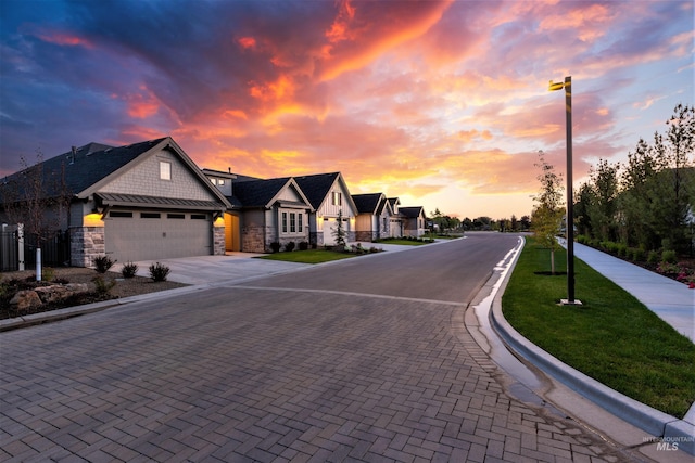 view of street with a residential view and curbs