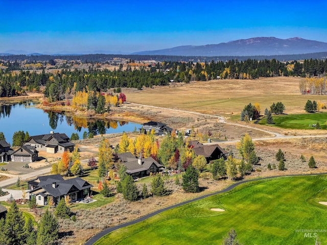 aerial view with a water and mountain view