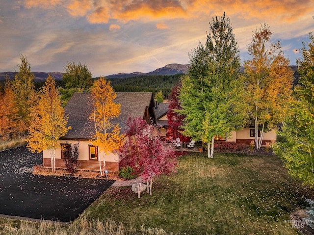 exterior space featuring a mountain view