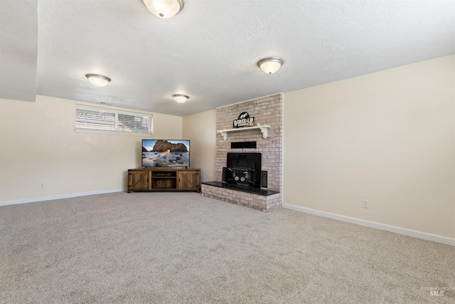 1934 N Cribbens St, Boise, ID 83713 - unfurnished living room featuring carpet floors, a wood stove, and a textured ceiling