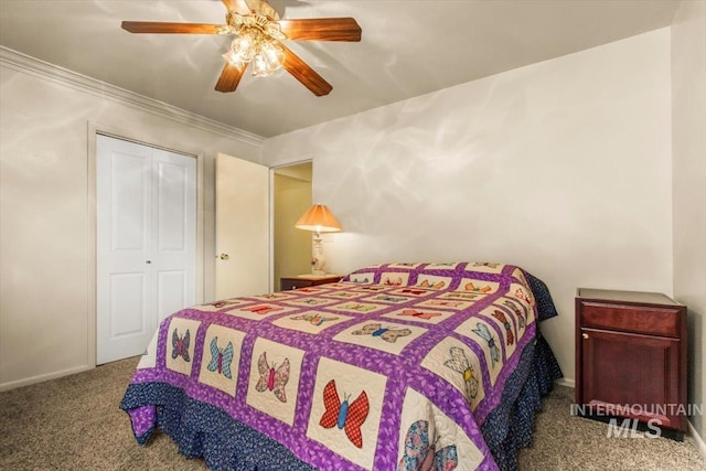 368 W King Rd, Kuna, ID 83634 - bedroom featuring carpet flooring, a ceiling fan, a closet, and baseboards