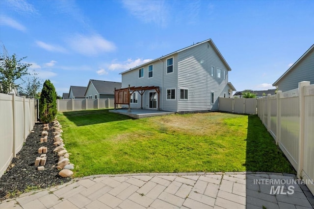 4217 S Leaning Tower Ave, Meridian, ID 83624 - back of property featuring a pergola, a patio, and a fenced backyard