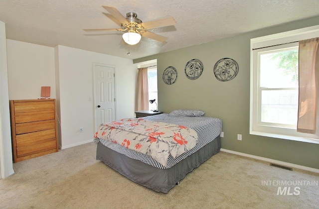 16696 Snowgoose St, Nampa, ID 83687 - bedroom featuring multiple windows, carpet, a textured ceiling, and a ceiling fan