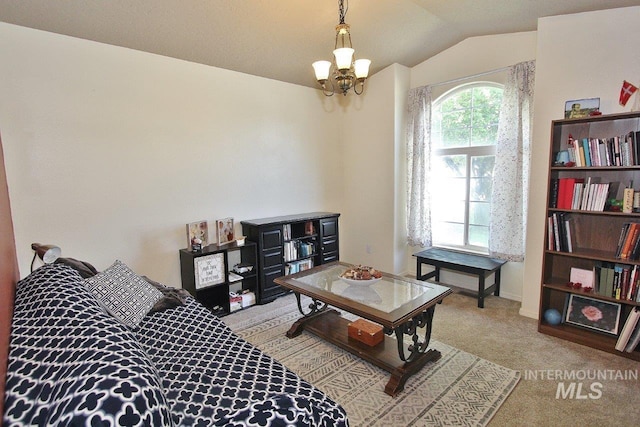 16696 Snowgoose St, Nampa, ID 83687 - living area featuring a chandelier, carpet flooring, and vaulted ceiling