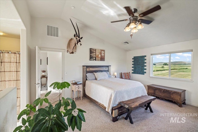 2020 Widner Rd, Midvale, ID 83645 - bedroom with lofted ceiling, light colored carpet, and a ceiling fan