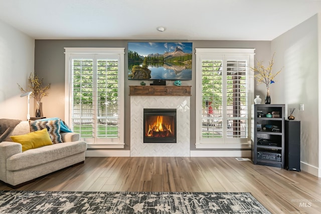 2679 S Tristram Way, Meridian, ID 83642 - living room with wood finished floors, a fireplace, and baseboards