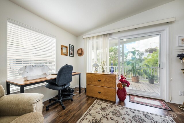 421 Curtis Rd Unit 120, Boise, ID 83705 - office featuring lofted ceiling, dark wood-type flooring, and baseboards