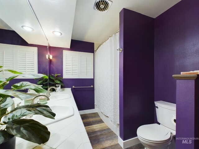 bathroom with sink, toilet, and hardwood / wood-style flooring