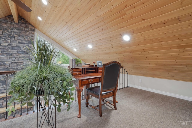9 Autumn Blaze Ln, Salmon, ID 83467 - home office with wooden ceiling, recessed lighting, baseboards, and carpet floors